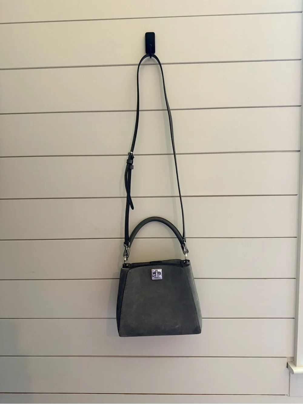 Kate Spade Gray Suede Top Handle Crossbody Satchel + Dust Bag
